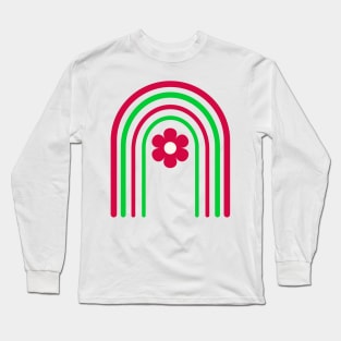 Groovy Flower on Red and Green Christmas Rainbow Long Sleeve T-Shirt